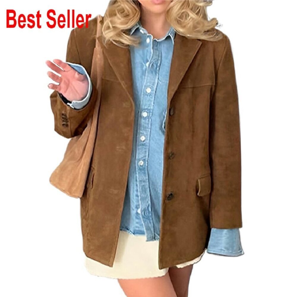Oversized Faux Leather Blazer Jacket Chic Minimal Classic Work Casual
